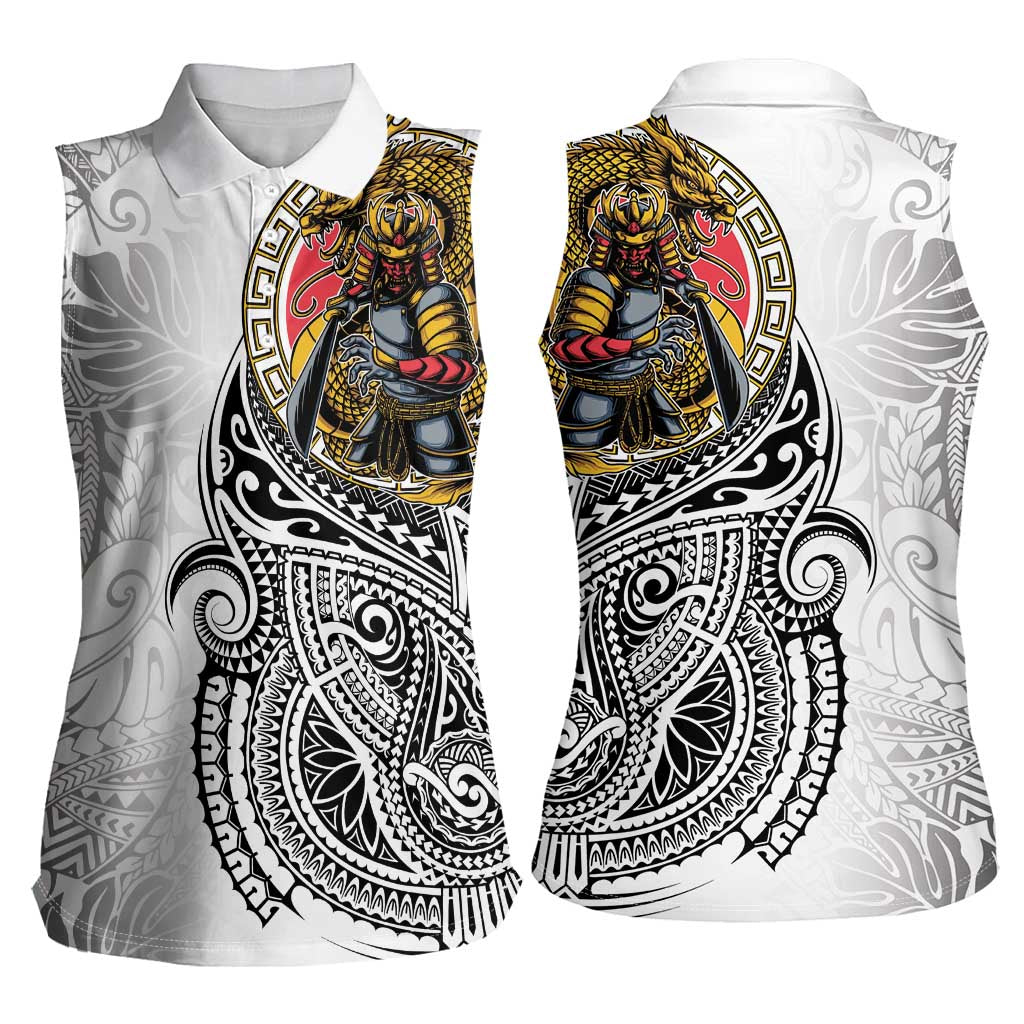 Japanese Samurai Warrior Women Sleeveless Polo Shirt White Polynesian Tattoo Style LT9 - Polynesian Pride