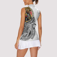 Japanese Samurai Warrior Women Sleeveless Polo Shirt White Polynesian Tattoo Style LT9 - Polynesian Pride