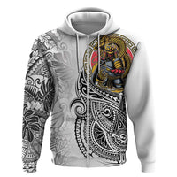 Japanese Samurai Warrior Zip Hoodie White Polynesian Tattoo Style