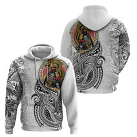 Japanese Samurai Warrior Zip Hoodie White Polynesian Tattoo Style