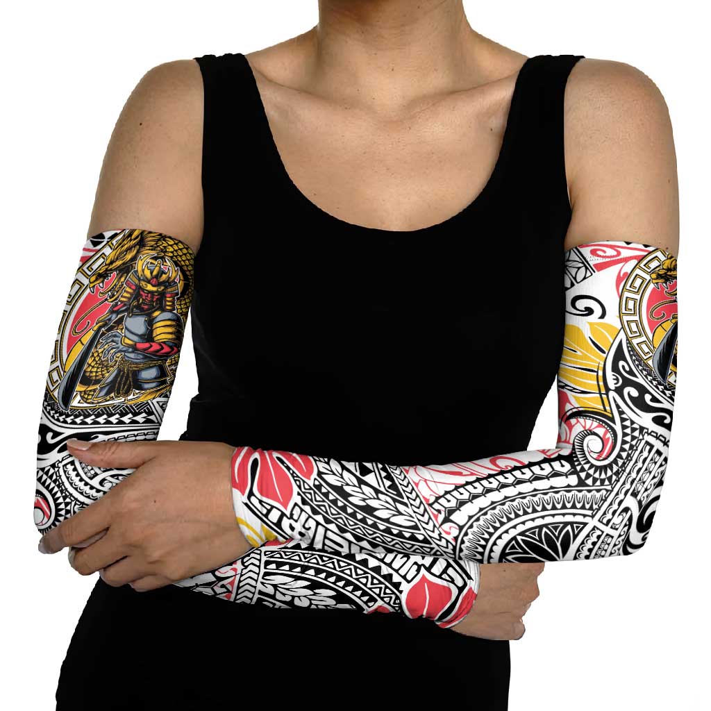 Japanese Samurai Warrior Arm Sleeves Colorful Polynesian Tattoo Style - Polynesian Pride