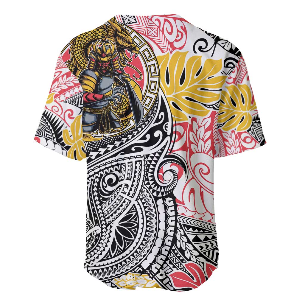 Japanese Samurai Warrior Baseball Jersey Colorful Polynesian Tattoo Style