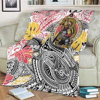 Japanese Samurai Warrior Blanket Colorful Polynesian Tattoo Style