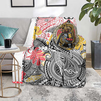 Japanese Samurai Warrior Blanket Colorful Polynesian Tattoo Style