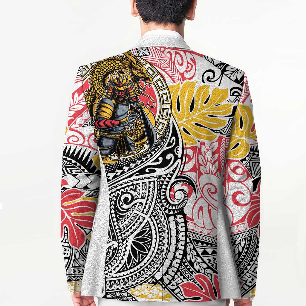 Japanese Samurai Warrior Blazer Colorful Polynesian Tattoo Style - Polynesian Pride