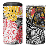Japanese Samurai Warrior 4 in 1 Can Cooler Tumbler Colorful Polynesian Tattoo Style
