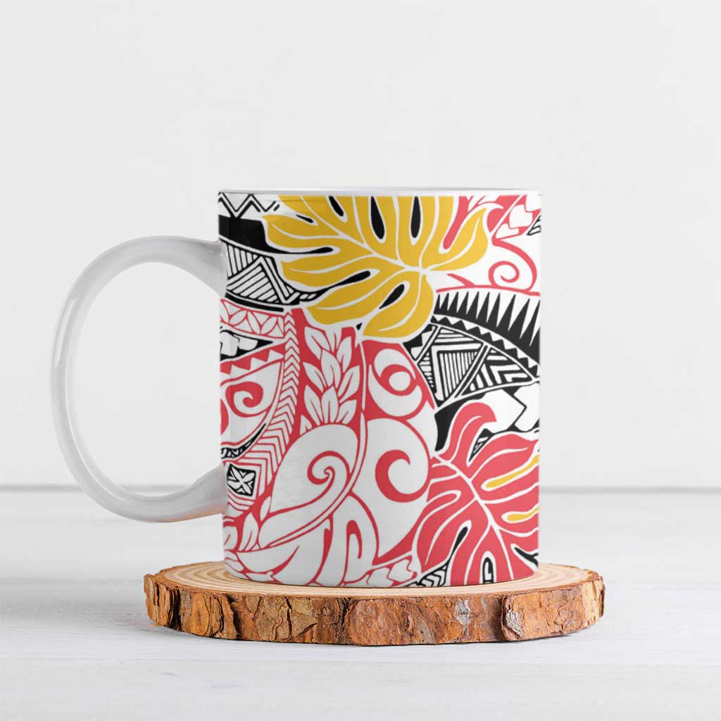Japanese Samurai Warrior Ceramic Mug Colorful Polynesian Tattoo Style - Polynesian Pride