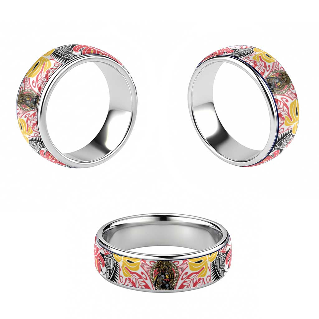 Japanese Samurai Warrior Classic Ring Colorful Polynesian Tattoo Style - Polynesian Pride