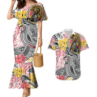 Japanese Samurai Warrior Couples Matching Mermaid Dress and Hawaiian Shirt Colorful Polynesian Tattoo Style LT9 White - Polynesian Pride