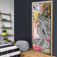 Japanese Samurai Warrior Door Cover Colorful Polynesian Tattoo Style - Polynesian Pride
