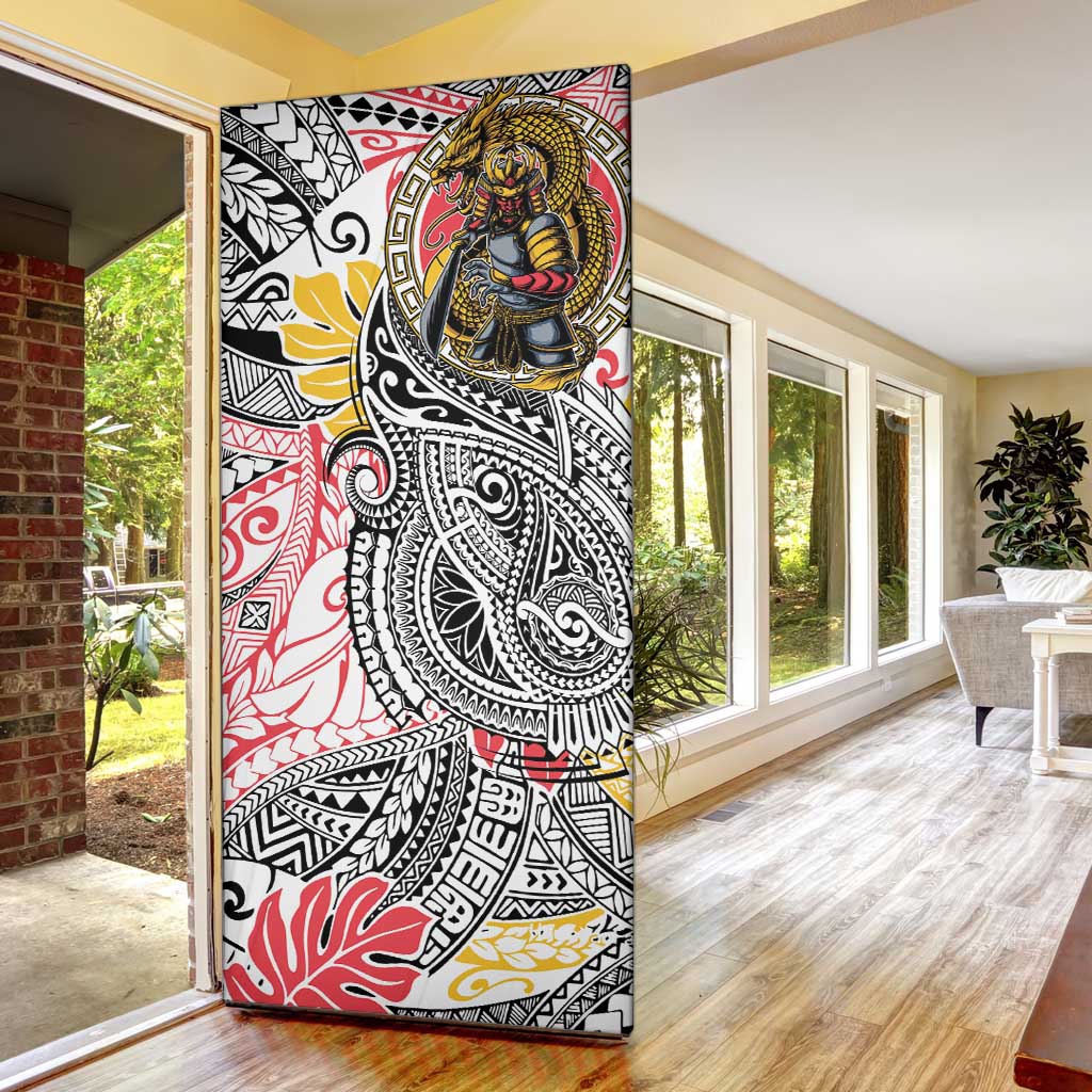 Japanese Samurai Warrior Door Cover Colorful Polynesian Tattoo Style - Polynesian Pride