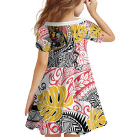 Japanese Samurai Warrior Family Matching Off Shoulder Short Dress and Hawaiian Shirt Colorful Polynesian Tattoo Style