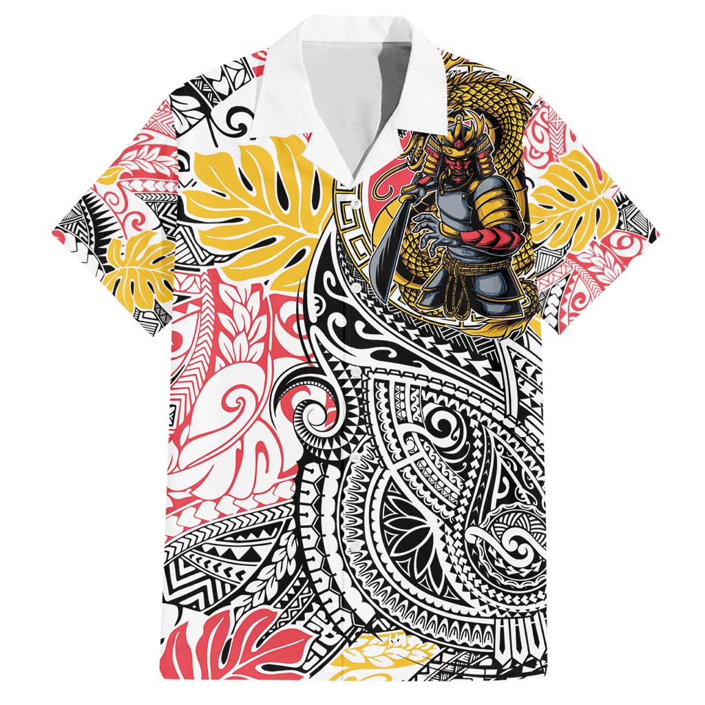 Japanese Samurai Warrior Family Matching Puletasi and Hawaiian Shirt Colorful Polynesian Tattoo Style