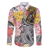 Japanese Samurai Warrior Family Matching Short Sleeve Bodycon Dress and Hawaiian Shirt Colorful Polynesian Tattoo Style
