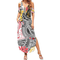Japanese Samurai Warrior Family Matching Summer Maxi Dress and Hawaiian Shirt Colorful Polynesian Tattoo Style