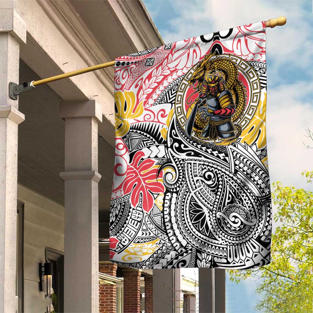 Japanese Samurai Warrior Garden Flag Colorful Polynesian Tattoo Style