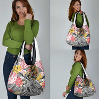 Japanese Samurai Warrior Grocery Bag Colorful Polynesian Tattoo Style