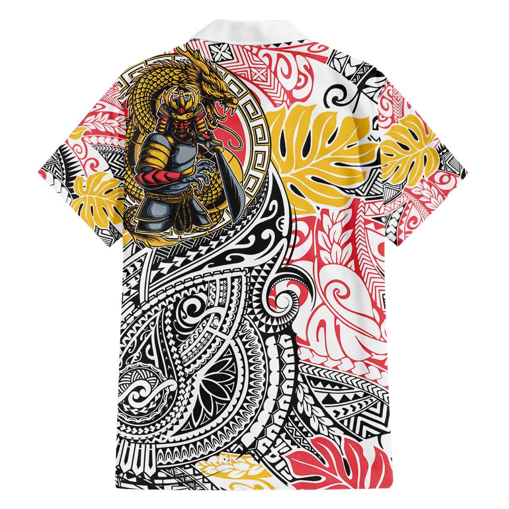Japanese Samurai Warrior Hawaiian Shirt Colorful Polynesian Tattoo Style