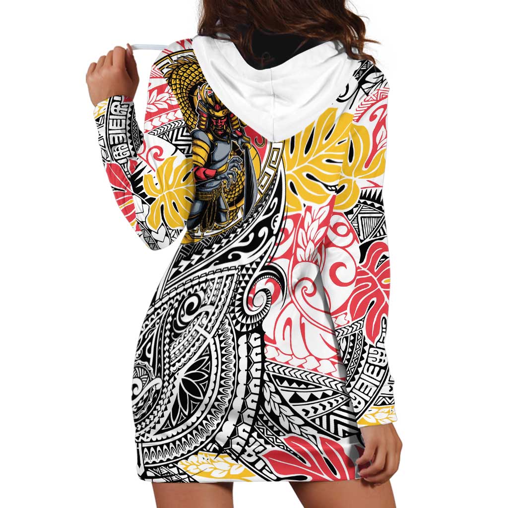 Japanese Samurai Warrior Hoodie Dress Colorful Polynesian Tattoo Style