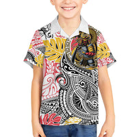 Japanese Samurai Warrior Kid Hawaiian Shirt Colorful Polynesian Tattoo Style LT9 Kid White - Polynesian Pride