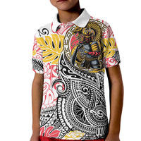 Japanese Samurai Warrior Kid Polo Shirt Colorful Polynesian Tattoo Style LT9 Kid White - Polynesian Pride