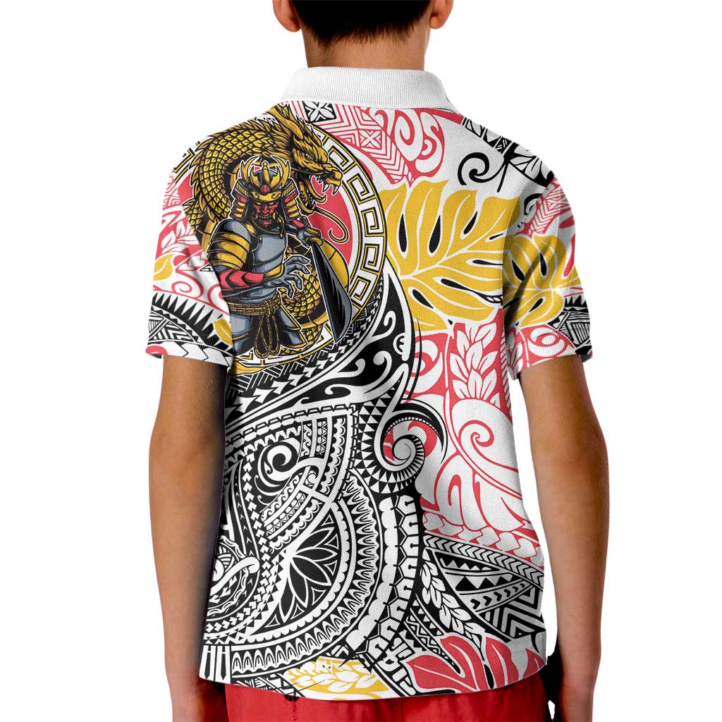 Japanese Samurai Warrior Kid Polo Shirt Colorful Polynesian Tattoo Style LT9 - Polynesian Pride