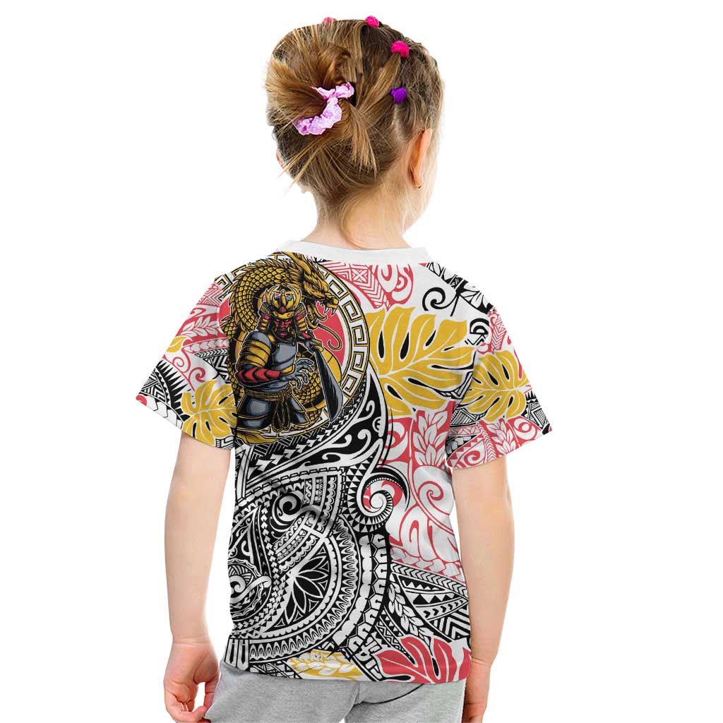 Japanese Samurai Warrior Kid T Shirt Colorful Polynesian Tattoo Style