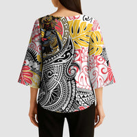 Japanese Samurai Warrior Kimono Sleeve Blouse Colorful Polynesian Tattoo Style - Polynesian Pride