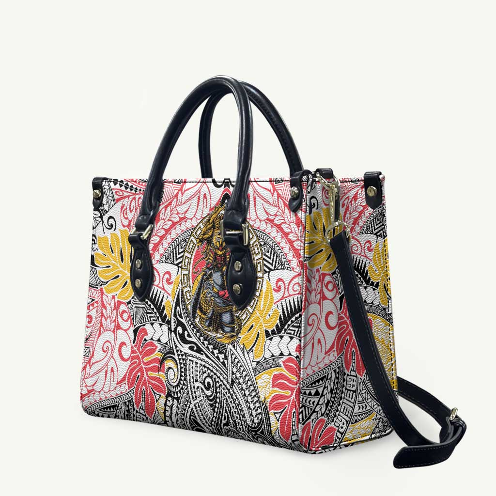 Japanese Samurai Warrior Leather Bag Colorful Polynesian Tattoo Style - Polynesian Pride