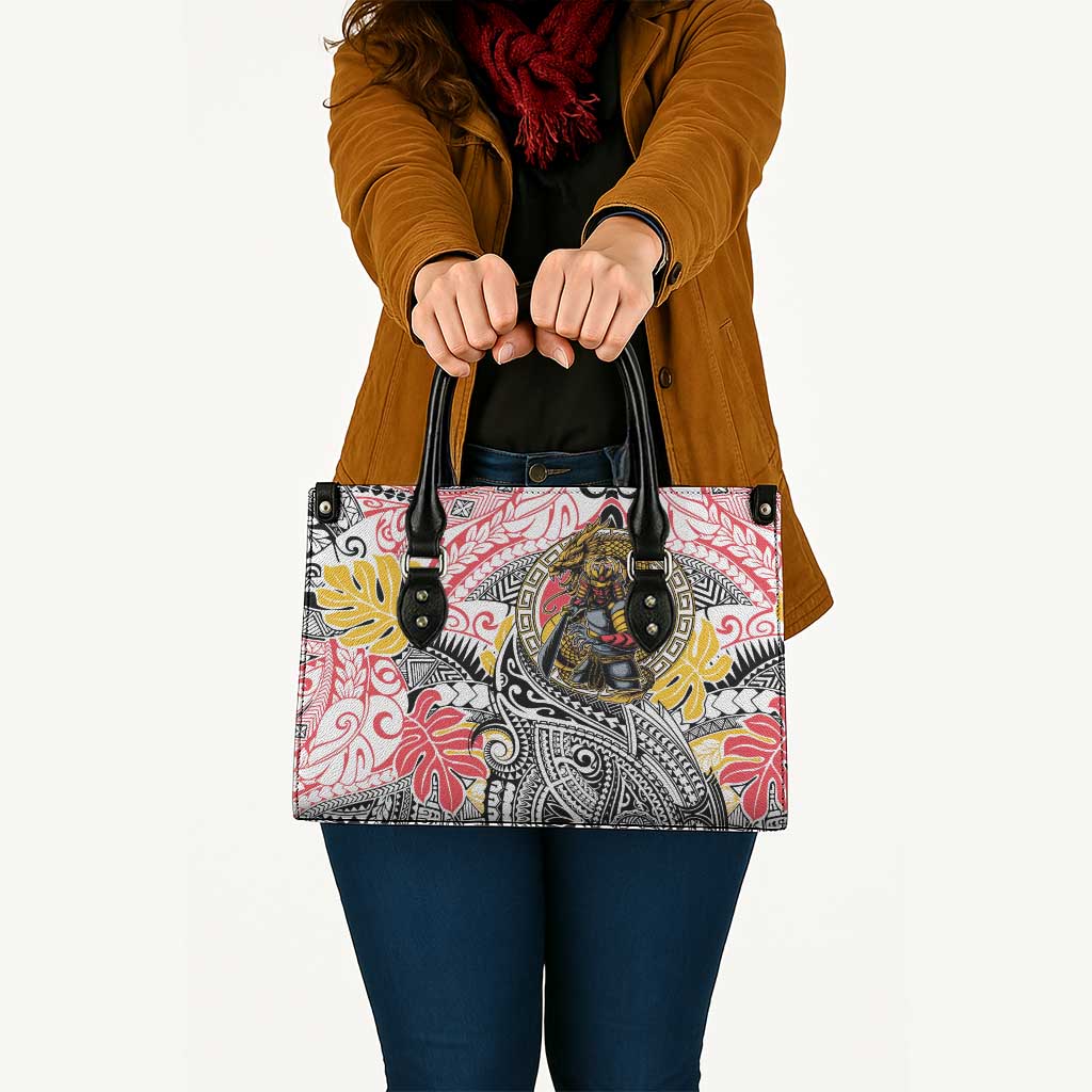 Japanese Samurai Warrior Leather Bag Colorful Polynesian Tattoo Style - Polynesian Pride