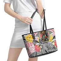 Japanese Samurai Warrior Leather Tote Bag Colorful Polynesian Tattoo Style