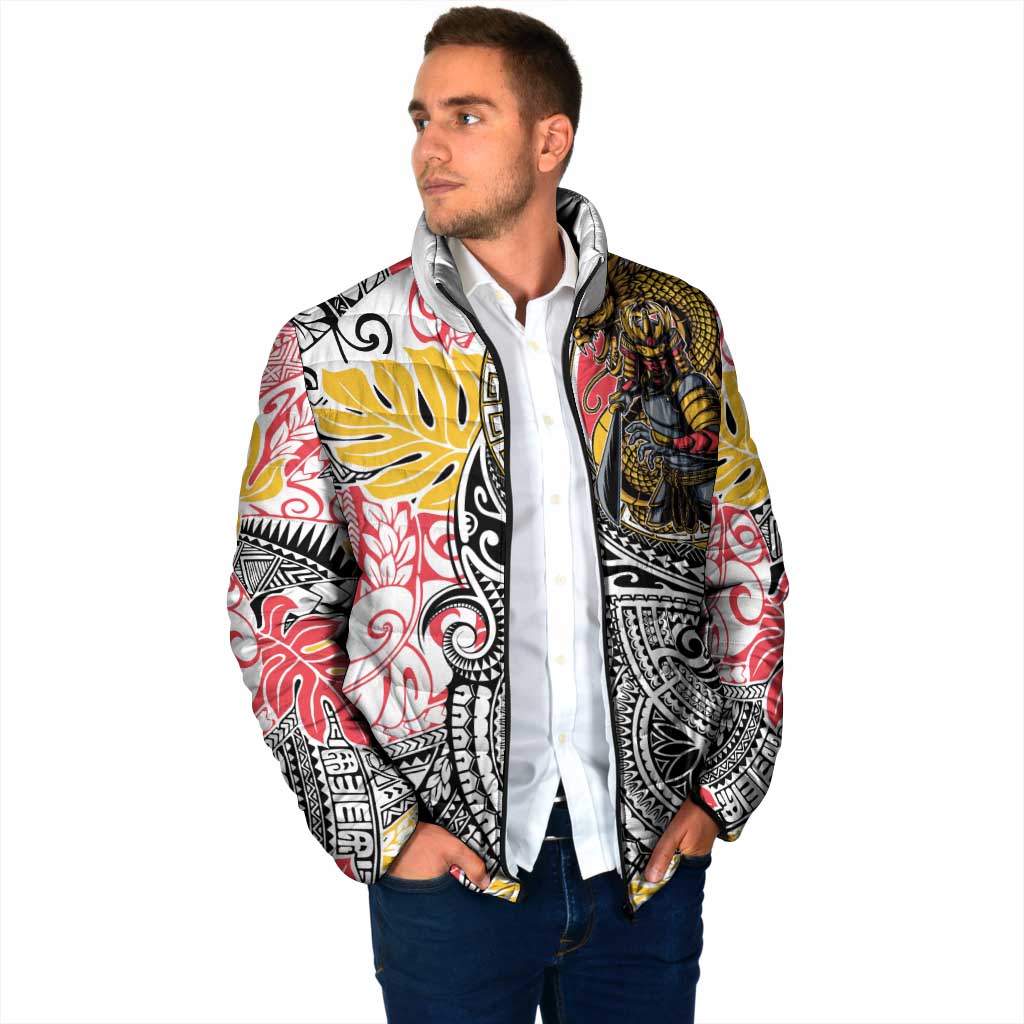 Japanese Samurai Warrior Padded Jacket Colorful Polynesian Tattoo Style - Polynesian Pride