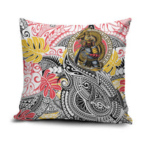 Japanese Samurai Warrior Pillow Cover Colorful Polynesian Tattoo Style - Polynesian Pride