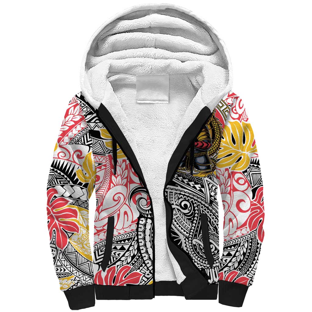 Japanese Samurai Warrior Sherpa Hoodie Colorful Polynesian Tattoo Style