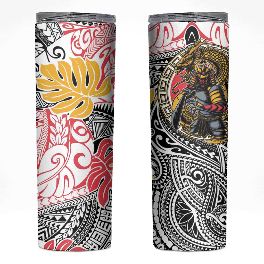 Japanese Samurai Warrior Skinny Tumbler Colorful Polynesian Tattoo Style