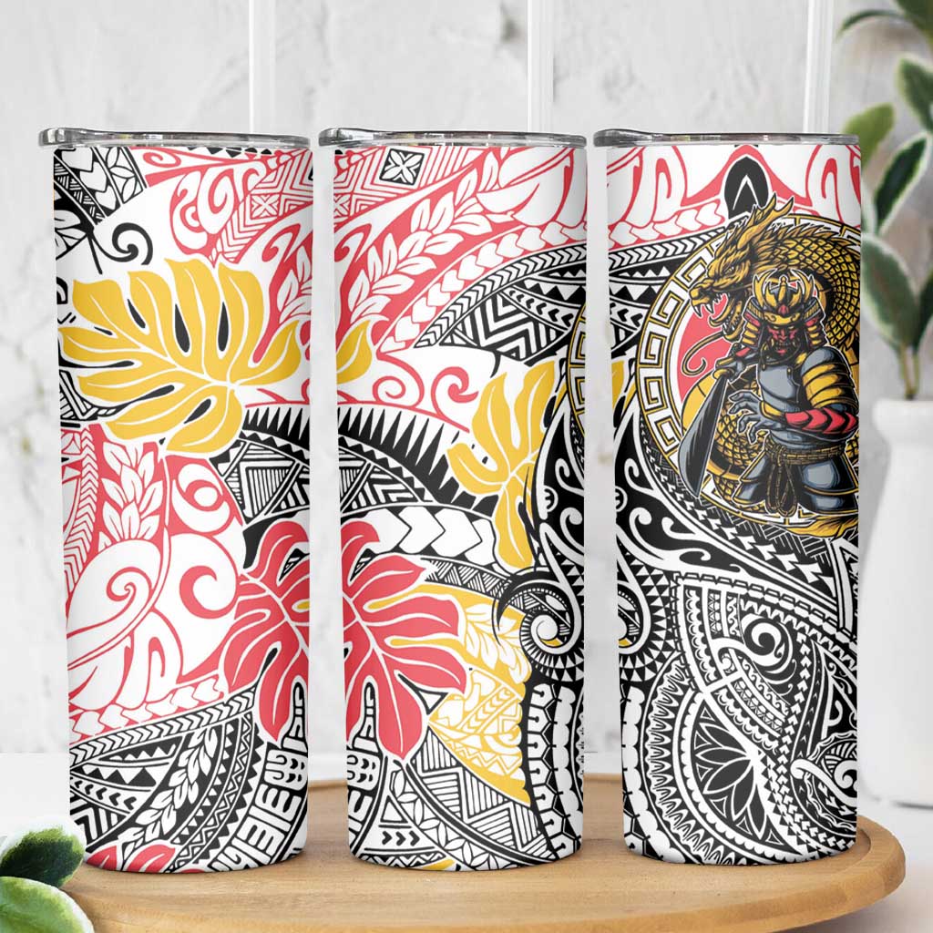 Japanese Samurai Warrior Skinny Tumbler Colorful Polynesian Tattoo Style