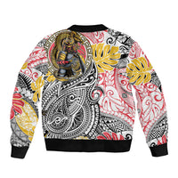 Japanese Samurai Warrior Sleeve Zip Bomber Jacket Colorful Polynesian Tattoo Style