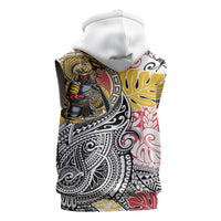 Japanese Samurai Warrior Sleeveless Hoodie Colorful Polynesian Tattoo Style - Polynesian Pride