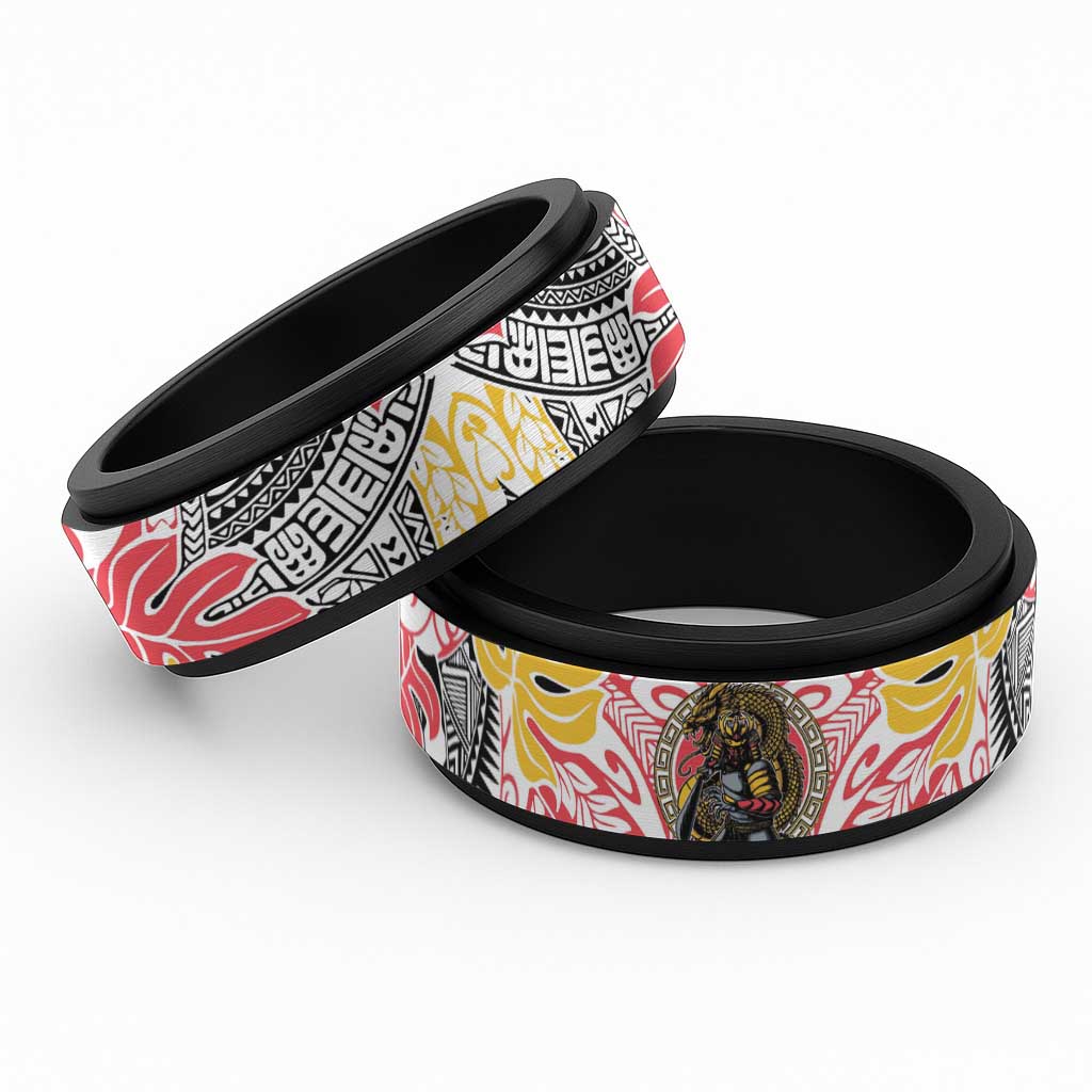 Japanese Samurai Warrior Spinner Ring Colorful Polynesian Tattoo Style - Polynesian Pride