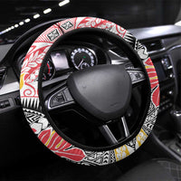 Japanese Samurai Warrior Steering Wheel Cover Colorful Polynesian Tattoo Style