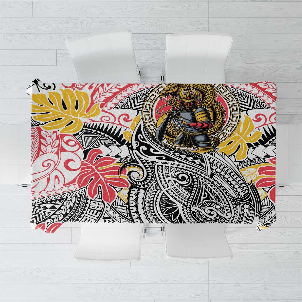 Japanese Samurai Warrior Tablecloth Colorful Polynesian Tattoo Style