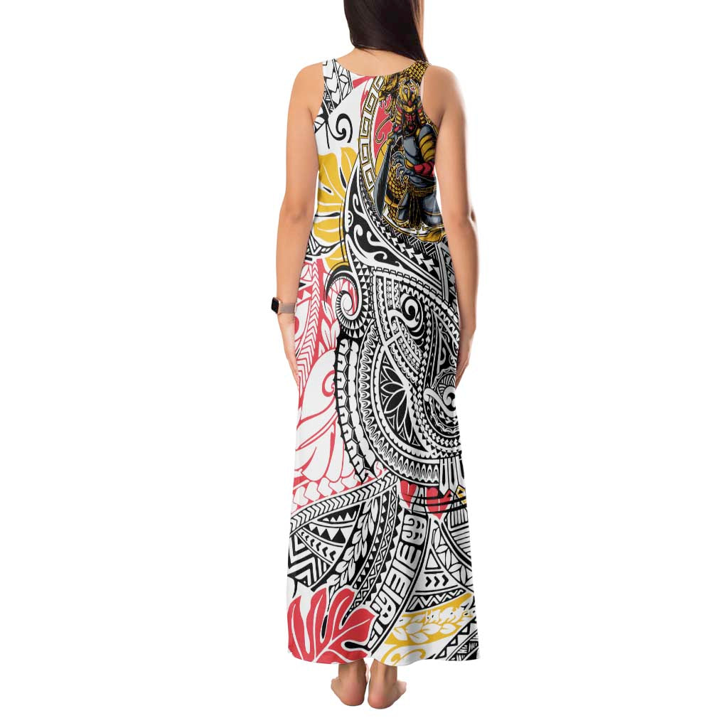 Japanese Samurai Warrior Tank Maxi Dress Colorful Polynesian Tattoo Style