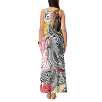 Japanese Samurai Warrior Tank Maxi Dress Colorful Polynesian Tattoo Style