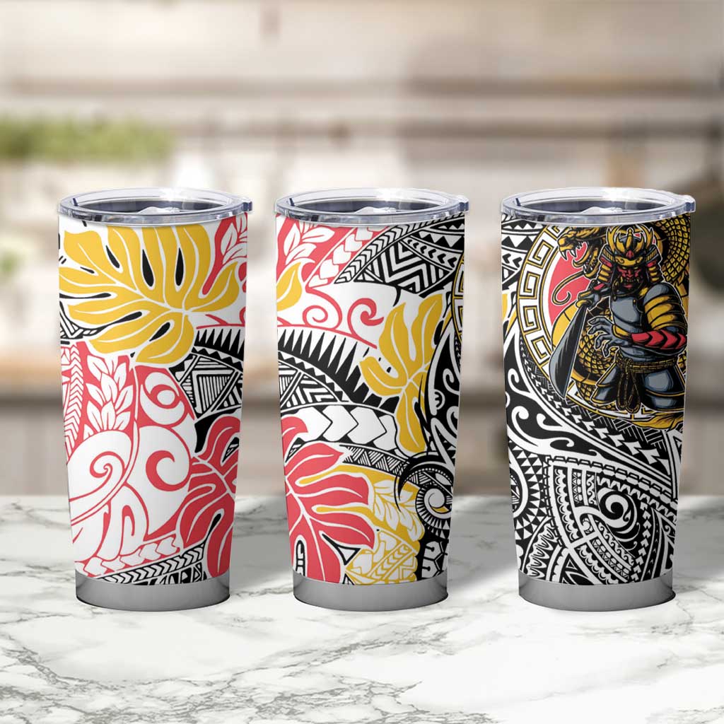 Japanese Samurai Warrior Tumbler Cup Colorful Polynesian Tattoo Style
