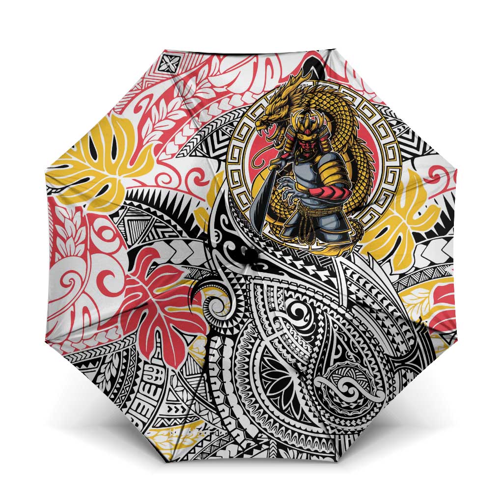 Japanese Samurai Warrior Umbrella Colorful Polynesian Tattoo Style - Polynesian Pride