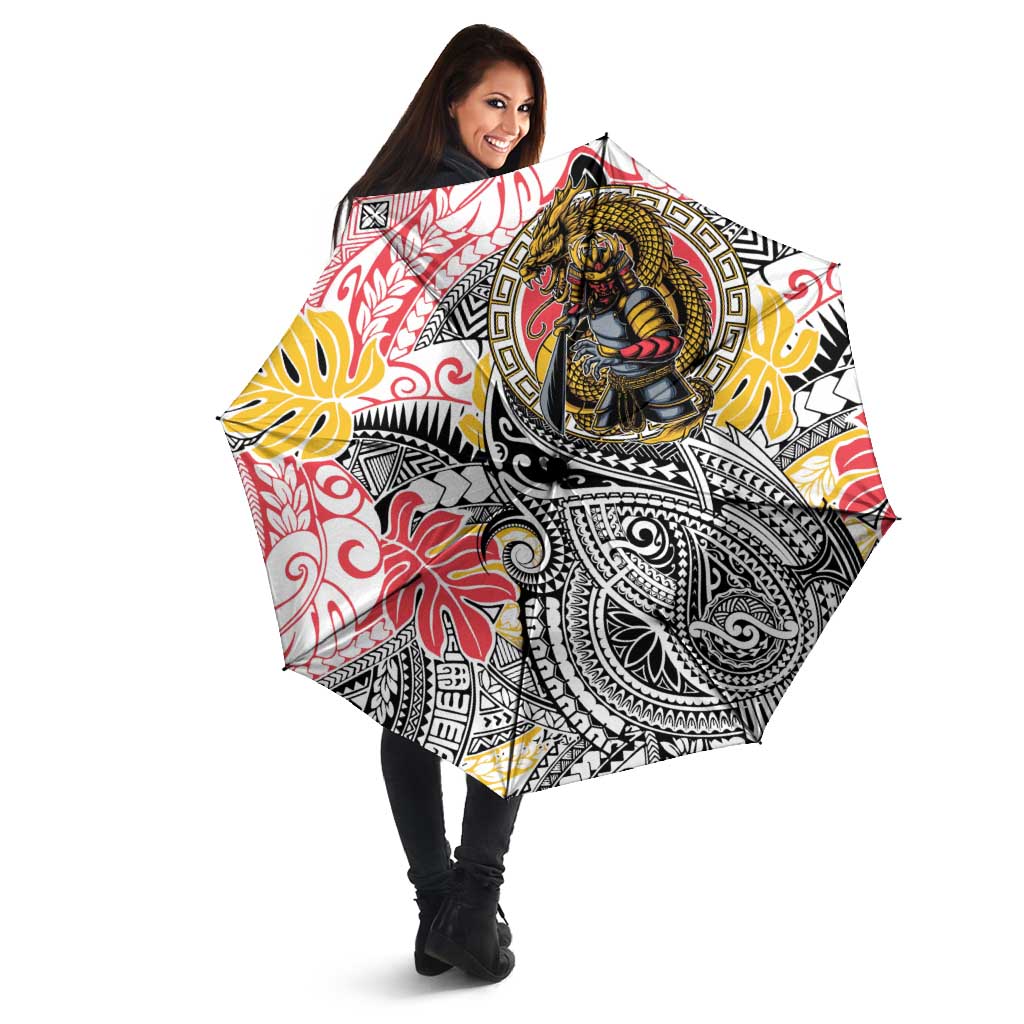Japanese Samurai Warrior Umbrella Colorful Polynesian Tattoo Style - Polynesian Pride