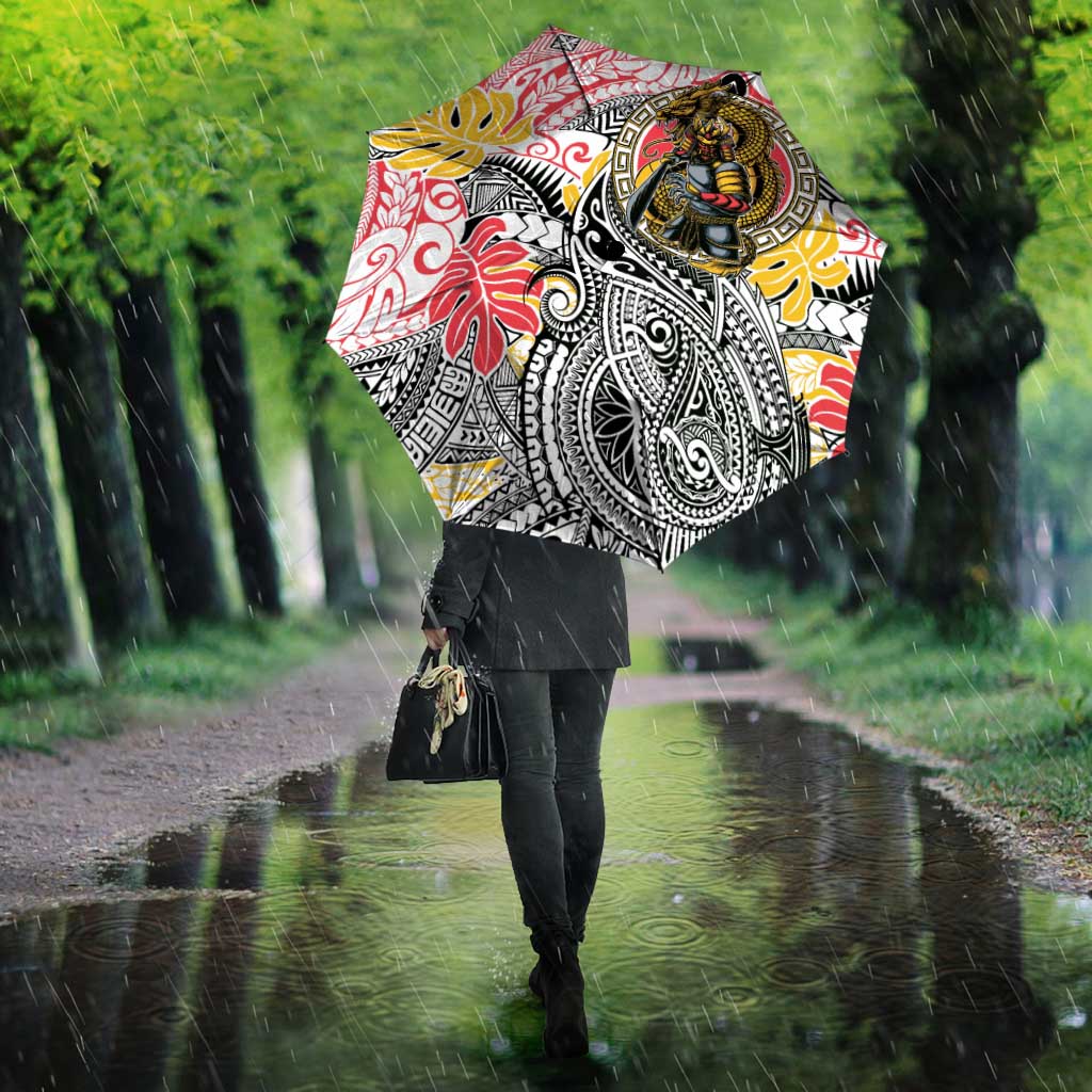 Japanese Samurai Warrior Umbrella Colorful Polynesian Tattoo Style - Polynesian Pride