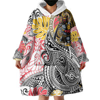 Japanese Samurai Warrior Wearable Blanket Hoodie Colorful Polynesian Tattoo Style