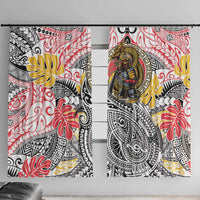 Japanese Samurai Warrior Window Curtain Colorful Polynesian Tattoo Style