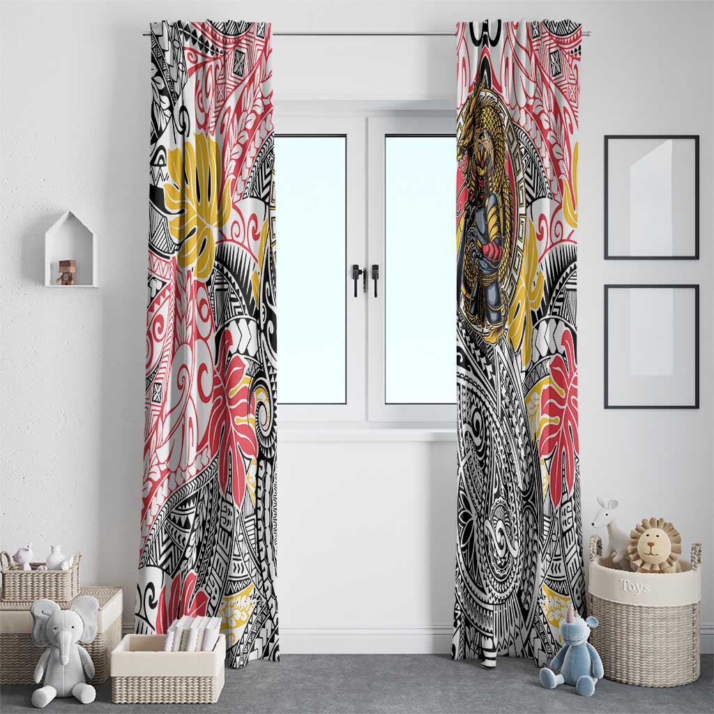 Japanese Samurai Warrior Window Curtain Colorful Polynesian Tattoo Style